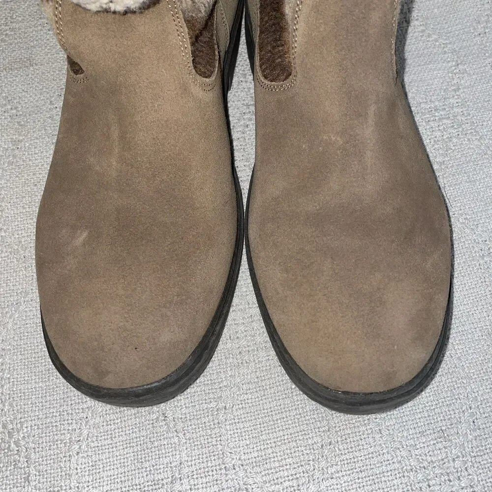 Minnetonka Women’s Fabric Top Booties Size 9 M Brown Leather Grip Sole Comfort